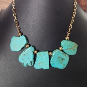 Blue Turquoise Flat Stone Beaded Modernist Necklace